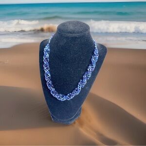 Handmade Blue Purple Glass Beaded DNA Double Helix Spiral Science Necklace